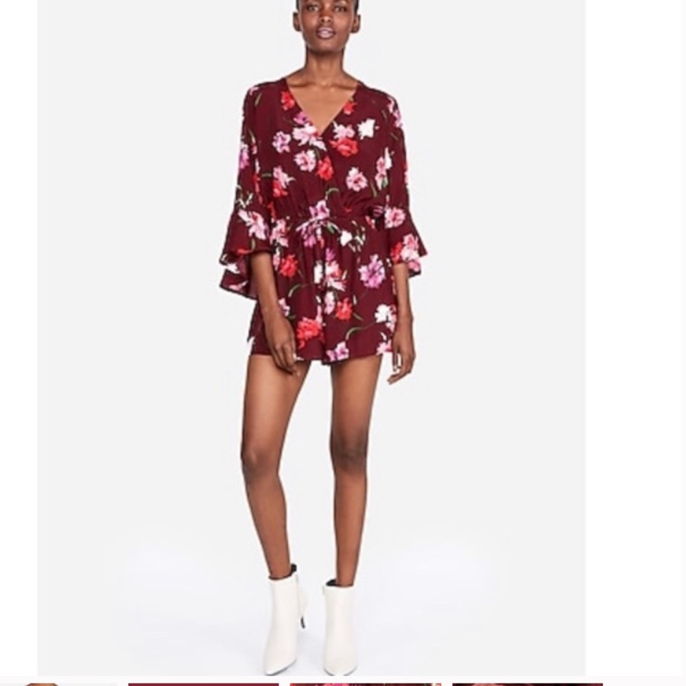 Express Floral Surplice Bell Sleeve Romper